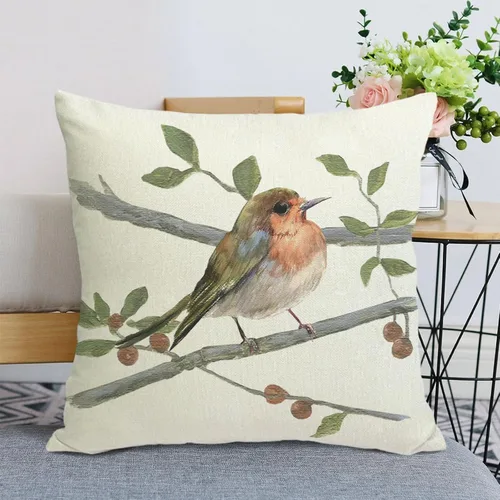 Vista 6 de Juego de fundas de cojín de lino con decoración de animales de estilo granja, funda de cojín para pájaros, cojín para patio, jardín, sofá, sillón