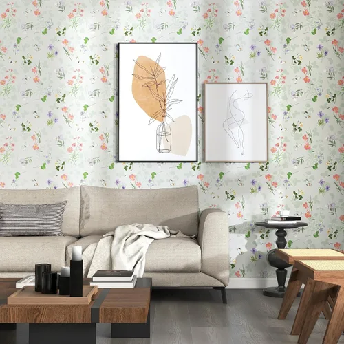 Vista 4 de Timeet Papel tapiz vintage para despegar y pegar, papel tapiz floral bohemio, papel de contacto de mariposa, papel de pared autoadhesivo extraíble