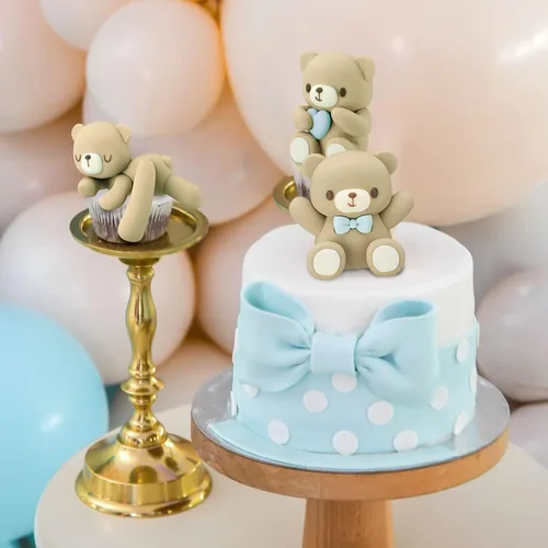 Vista 6 de Yinder Adornos para Tarta de Oso Adornos Mini para Tarta de Oso Adornos para Tarta de Bolas de Perla Blanca y Oro para Decoraciones de Cumpleaños
