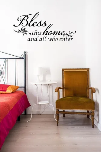 Vista 5 de Decoración de calcomanía de vinilo con texto en inglés “Bless This Home and All who Enter”, para la entrada o la sala de estar