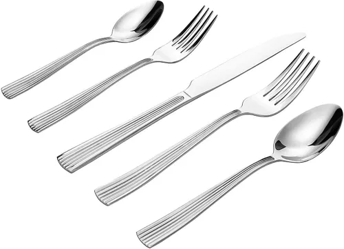 Vista 11 de DECCO - Juego de cubiertos de 20 piezas (tenedor de cena, tenedor de ensalada, cuchillo, cuchara, cucharadita) en cubiertos aptos para lavavajillas