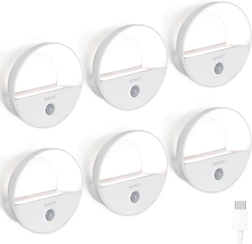 Vista 9 de AURAXY - Luz nocturna recargable con sensor de movimiento, luces nocturnas LED de batería, luz blanca fría magnética autoadhesiva con sensor