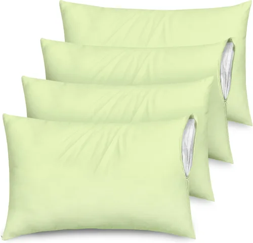 Vista 22 de Juego de 4 fundas de almohada ultrasuaves con cremallera tamaño Queen, 100% protección contra manchas, polvo y suciedad, lavables a máquina (beige)