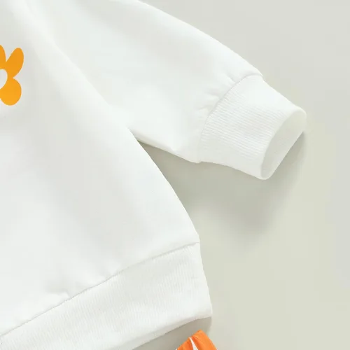 Vista 3 de Lamuusaa Sudadera con cuello redondo y estampado de letras para bebé, pantalones acampanados, ropa de cumpleaños, 6M-5T