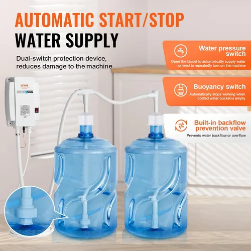 Vista 5 de VEVOR Sistema de bomba dispensador de agua embotellada, sistema de dispensación de 2 x 5 galones, dispensador eléctrico automático de agua, bomba