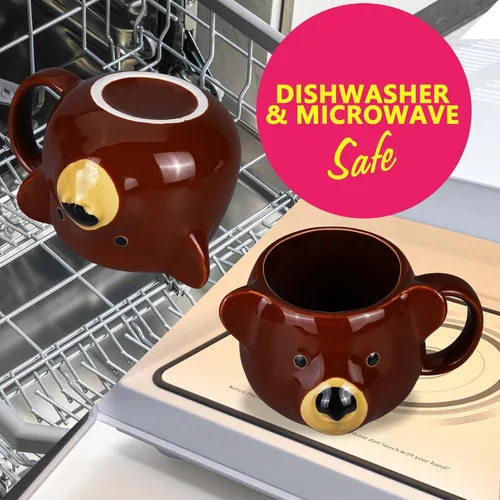 Vista 4 de Taza de Oso de 14 oz Taza de Café de Cerámica Taza de Té de Porcelana 3D para Mujeres y Hombres - Regalos de Oso Kawaii para Navidad, Inauguración