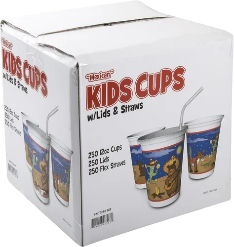 Vista 4 de AmerCare Vasos térmicos de temática mexicana de 12 onzas con pajitas y tapas, caja de 250