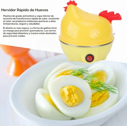 Vista 3 de Cocedor de huevos, olla eléctrica para huevos, multifunción, forma de pollo, caldera rápida para huevos, capacidad de 7 huevos, apagado automático