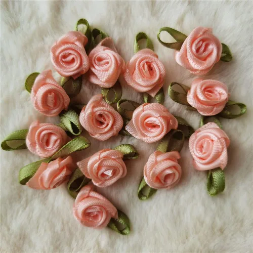 Vista 17 de 200 unids/lote mini lazos de cinta rosas flor raso rosetas tela adorno artificial apliques costura artesanía bricolaje hecho a mano decoración