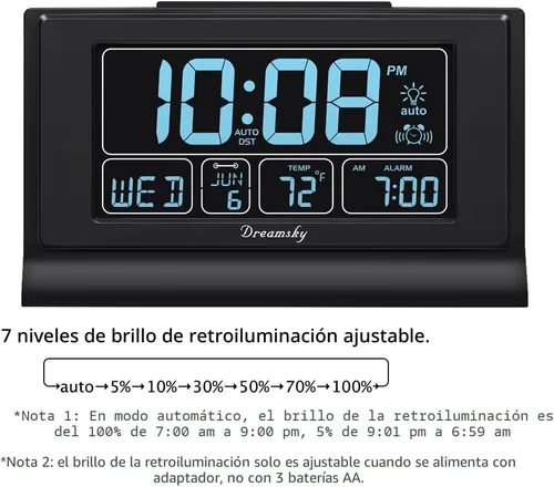 Vista 2 de DreamSky Despertadores para dormitorios con batería de respaldo, reloj digital de ajuste automático con fecha y día de la semana, temperatura