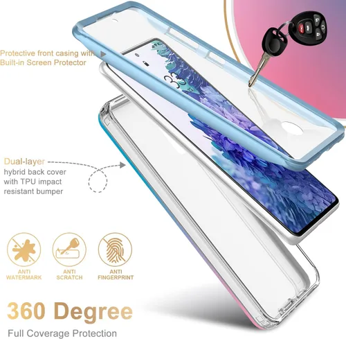 Vista 2 de Esdot Funda compatible con Samsung Galaxy S20 FE con protector de pantalla integrado, con diseño de moda azul y rosa para mujeres y niñas, funda