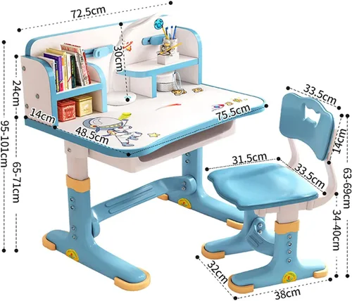 Vista 9 de HEVIRGO Kids Desk and Chair Set – Height Adjustable Blue Study Table