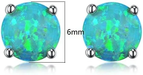 Vista 2 de Deslumbrantes aretes de ópalo chapados en oro rosa, aretes de botón de ópalo chapados en oro rosa de 18 quilates, 6MM redondos para mujer