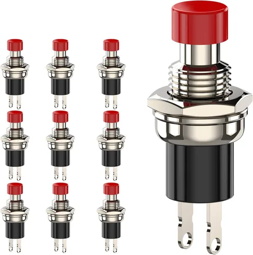 Vista 9 de Interruptor de botón momentáneo, 1A 250VAC SPST Mini interruptores de botón cerrado normal (NC) tapa negra y roja - 10 piezas Negro&rojo