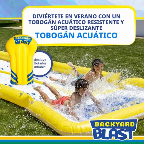 Vista 2 de Backyard Blast - Tobogán acuático de 30 pies con parachoques y zona de salpicaduras, jinete inflable y bomba eléctrica, fácil de instalar, extra