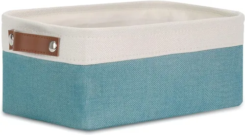 Vista 18 de DULLEMELO Cesta de almacenamiento pequeña para estantes, pequeña cesta plegable de tela rectangular para estantes, armarios, guardería, hogar Beige