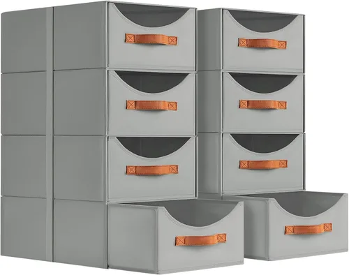 Vista 17 de Homsorout Cajones de almacenamiento apilables, contenedores de almacenamiento plegables con cajones, paquete de 8 cestas organizadoras de estantes