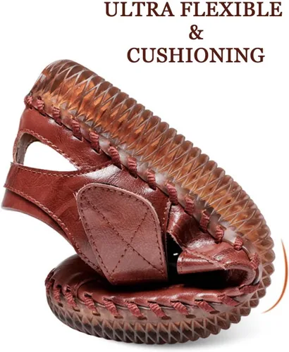 Vista 5 de HESBITEUL Sandalias de cuero para hombre, sandalias de senderismo al aire libre, impermeables, atléticas, deportivas, para pescador, zapatos