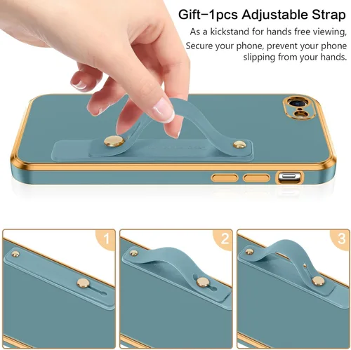 Vista 4 de VENINGO Funda para iPhone SE, iPhone 7/8, TPU suave y delgada con pulsera ajustable, resistente a los arañazos y a prueba de golpes, funda