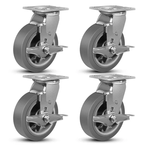 Vista 24 de Ruedas giratorias resistentes de 4 pulgadas, rueda de goma industrial, ruedas giratorias con freno, paquete de 1 con capacidad de hasta 600 libras