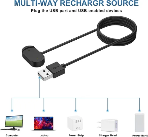 Vista 5 de Wanme Cargador para Amazfit GTR 4 / GTR 3 / GTR 3 Pro/GTS 4 / GTS 3 / T-Rex 2, cable de carga de repuesto de 3.3 pies (USB)