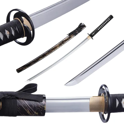 Vista 6 de Katana de entrenamiento, espada tradicional hecha a mano, Katanas de espiga completa de acero de resorte 9260, auténticas espadas samuráis