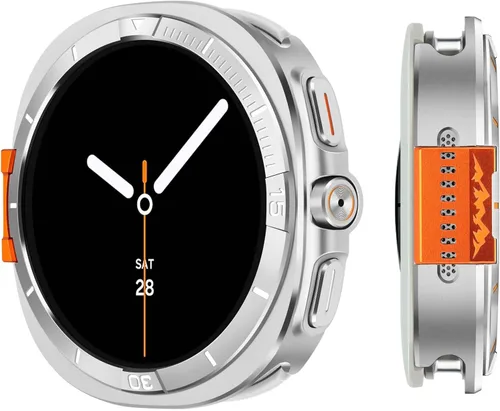 Vista 13 de Funda de metal compatible con Samsung Galaxy Watch 8 de 1.732 pulgadas, 2 en 1, con marco trasero para Galaxy Watch 8 de 1.732 in (negro/naranja)