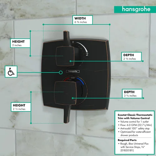 Vista 14 de hansgrohe Ecostat Classic 15769001 - Válvula de ducha de equilibrio de presión cromada