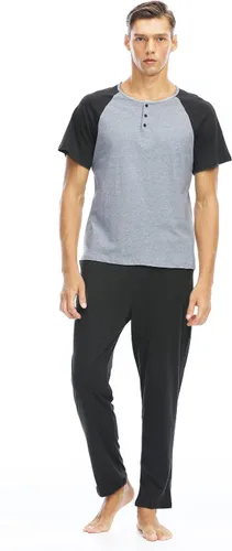 Vista 2 de Conjunto de pijama para hombre, de verano, de algodón, de manga corta, ropa de dormir