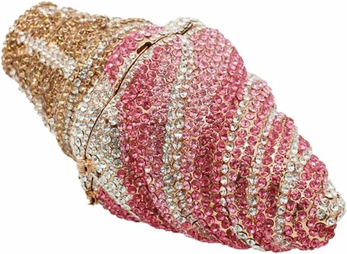 Vista 3 de DJBM Bonito Bolso de Mano con Diamantes de Imitación en Forma de Cupcake, Bolso de Noche con Cristales de Diamante para Mujeres, para Fiesta, Boda