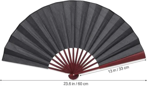 Vista 2 de ZUMAHA Minimalist Black Hand Fan, Chinese Classical Style Folding Fan for PerformanceDanceFightingWeddingChurchParty