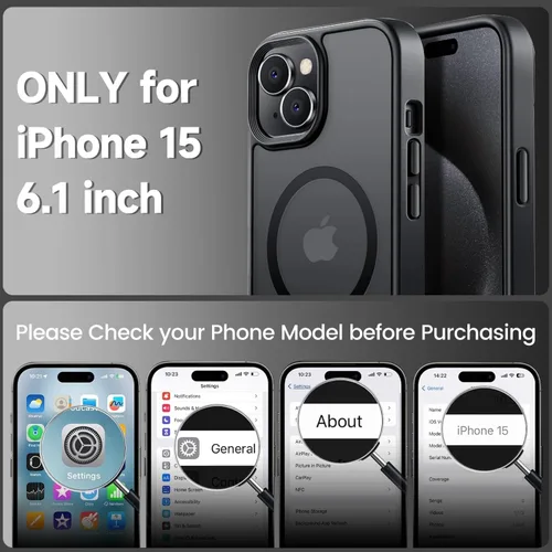 Vista 3 de Tigowos Funda magnética para iPhone 15, resistente a las caídas, sensación de piel mate, a prueba de golpes, ajuste delgado para iPhone 15, negro