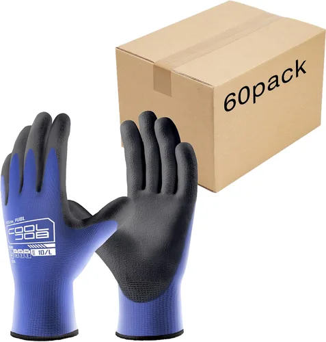 Vista 10 de COOLJOB Paquete de 12/60 pares de guantes de trabajo de seguridad a granel con revestimiento de poliuretano de agarre, guantes de punto sin costuras