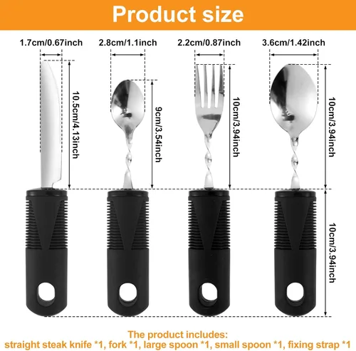 Vista 3 de Utensilios adaptativos con correa, utensilios con peso ajustable en ángulo, asas antideslizantes, utensilios ergonómicos construidos, cubiertos