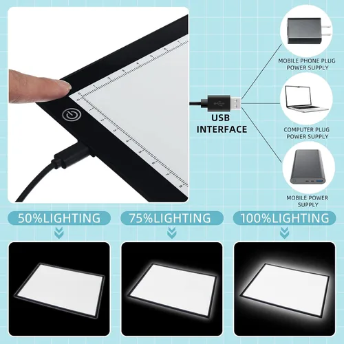 Vista 3 de Kanayu Panel de luz LED de brillo ajustable, mesa de luz de aula de 18 pulgadas con 245 bloques de patrón translúcido, letras y números de tablero