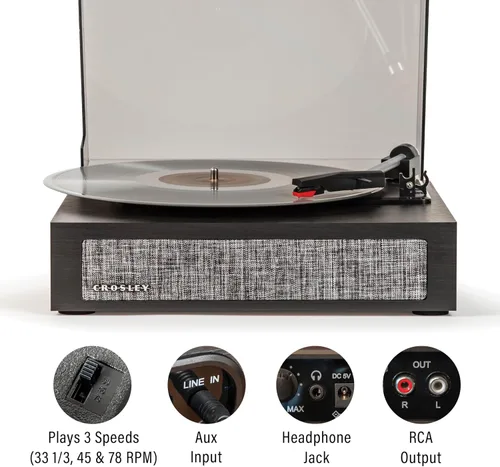 Vista 2 de Crosley CR6042A-BK Scout - Tocadiscos Bluetooth de 3 velocidades con altavoces integrados, color negro