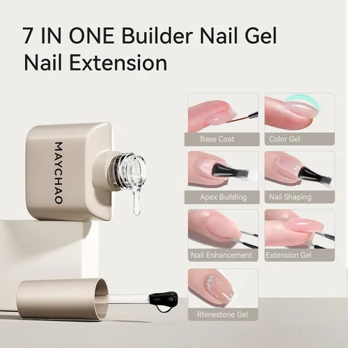 Vista 3 de MAYCHAO Gel constructor de uñas color rosa nude, fortalecedor de uñas de 0.5 onzas líquidas en una botella, gel duro para extensión de uñas, secado