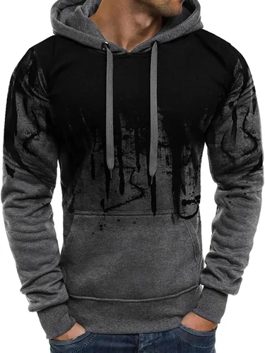 Vista 6 de Ymosrh Sudaderas con capucha de forro polar para hombre, sudaderas con capucha de color degradado, sudadera con capucha de manga larga, tops