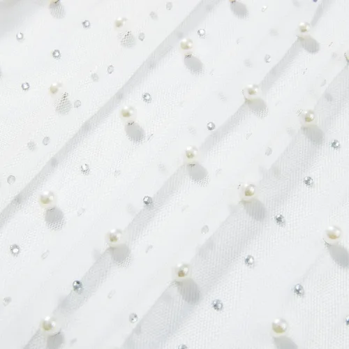Vista 8 de Vestido de malla transparente con diamantes de imitación de perlas para mujer, cubierta de traje de baño de manga larga para playa