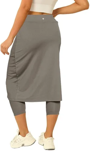 Vista 2 de Aurgelmir Falda de tenis para mujer con leggings capri para golf, longitud hasta la rodilla, faldas largas atléticas para mujer con bolsillos