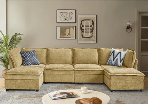 Vista 10 de HULALA HOME Sofá seccional modular, sofá grande en forma de U de 8 asientos con otomano de almacenamiento, sofá cómodo de chenilla con asiento