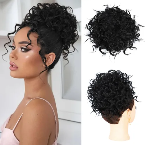 Vista 13 de Lommel Moño desordenado del pelo del pedazo natural suave rizado bollos Hairpieces (13W) Moño de pelo rizado suelto con cordón para mujer