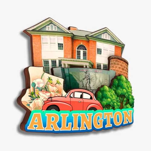 Vista 10 de Arlington - Imán de madera para nevera, colección de madera en 3D, hecho a mano, recuerdos de ciudad, decoración del hogar, regalo -312