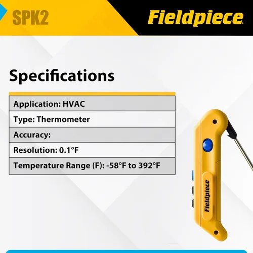 Vista 3 de Fieldpiece SPK2 termómetro plegable de bolsillo en canal con control Max/Min y sonda de acero inoxidable