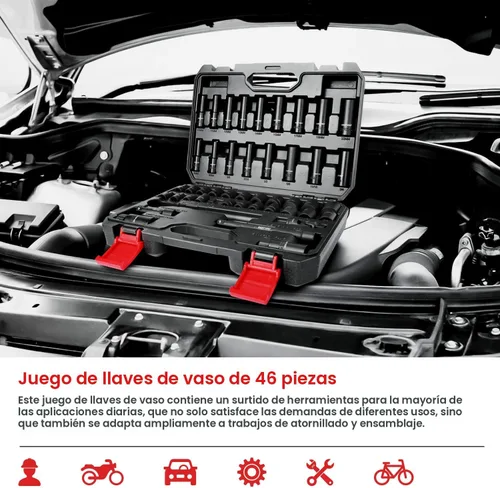 Vista 7 de Eastvolt Juego de llaves de trinquete de 46 piezas, kits de herramientas mecánicas con trinquete reversible de 72 dientes, juego de barra