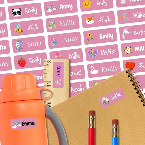 Vista 12 de 128 etiquetas adhesivas de nombre personalizadas para guardería, etiquetas de nombre impermeables personalizadas para niños, suministros escolares