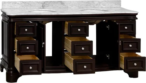 Vista 4 de Kitchen Bath Collection Katherine - Tocador de baño doble de 72 pulgadas (chocolate/Carrara): incluye gabinete de chocolate con encimera de mármol