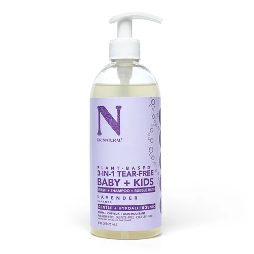 Vista 10 de Dr. Natural Jabón 3 en 1 para bebés y niños sin lágrimas, jabón y champú para bebés de la cabeza a los pies, gel de baño hidratante para piel