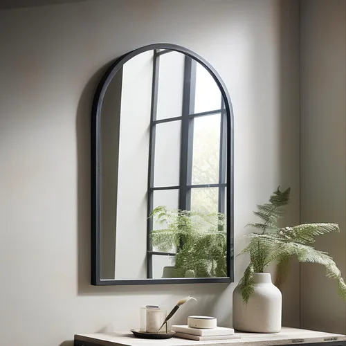Vista 18 de Espejo de longitud completa, 56x22", espejo grande arqueado, espejos de cuerpo completo de panel de ventana negro para pared, espejos de pie