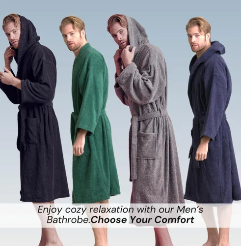 Vista 7 de Bata de baño con capucha para hombre, tela de algodón turco de primera calidad, cómoda, absorbente